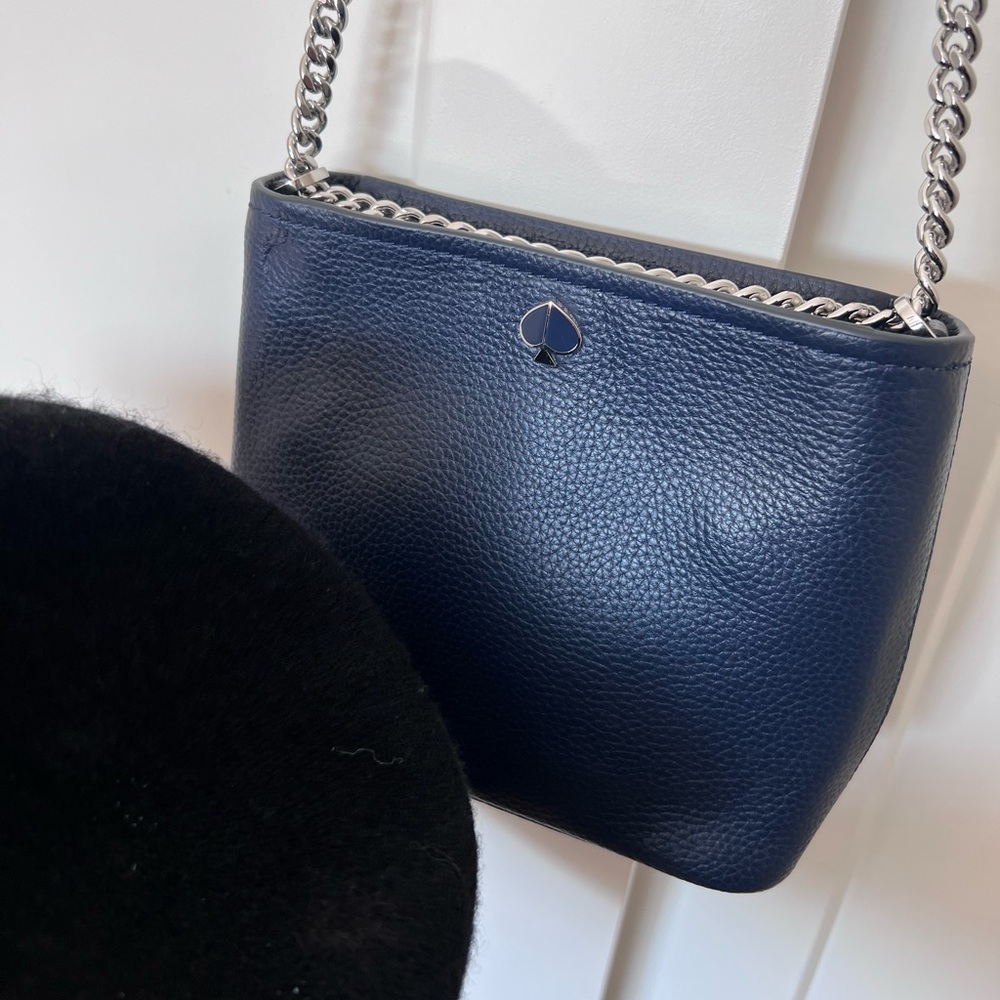 Kate Spade Polly Pebble Navy Blue crossbody chain purse bag - Picture 3 of 10